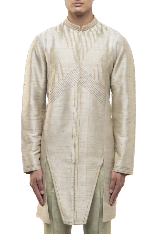 Beige & Sage Green Asymmetric Kurta Set