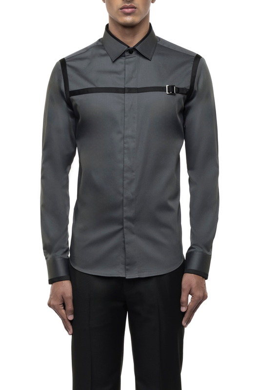 Grey Cotton Shirt with Black Chest Harness