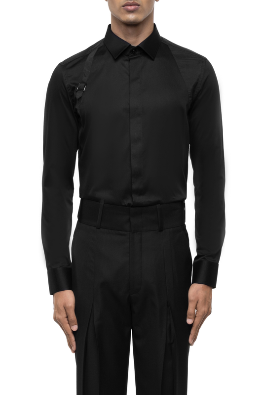 Black Cotton Shirt with Black Harness & Black Shoulder Patch