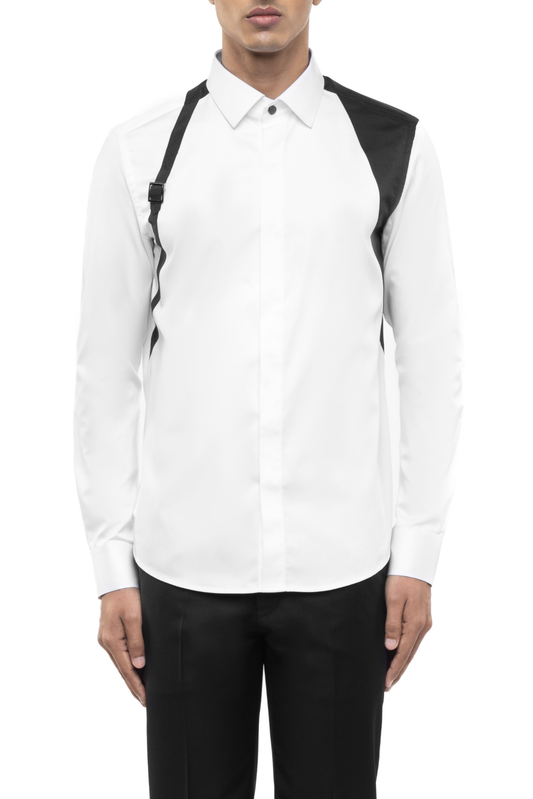 White Cotton shirt with Harness & Black Shoulder Patch