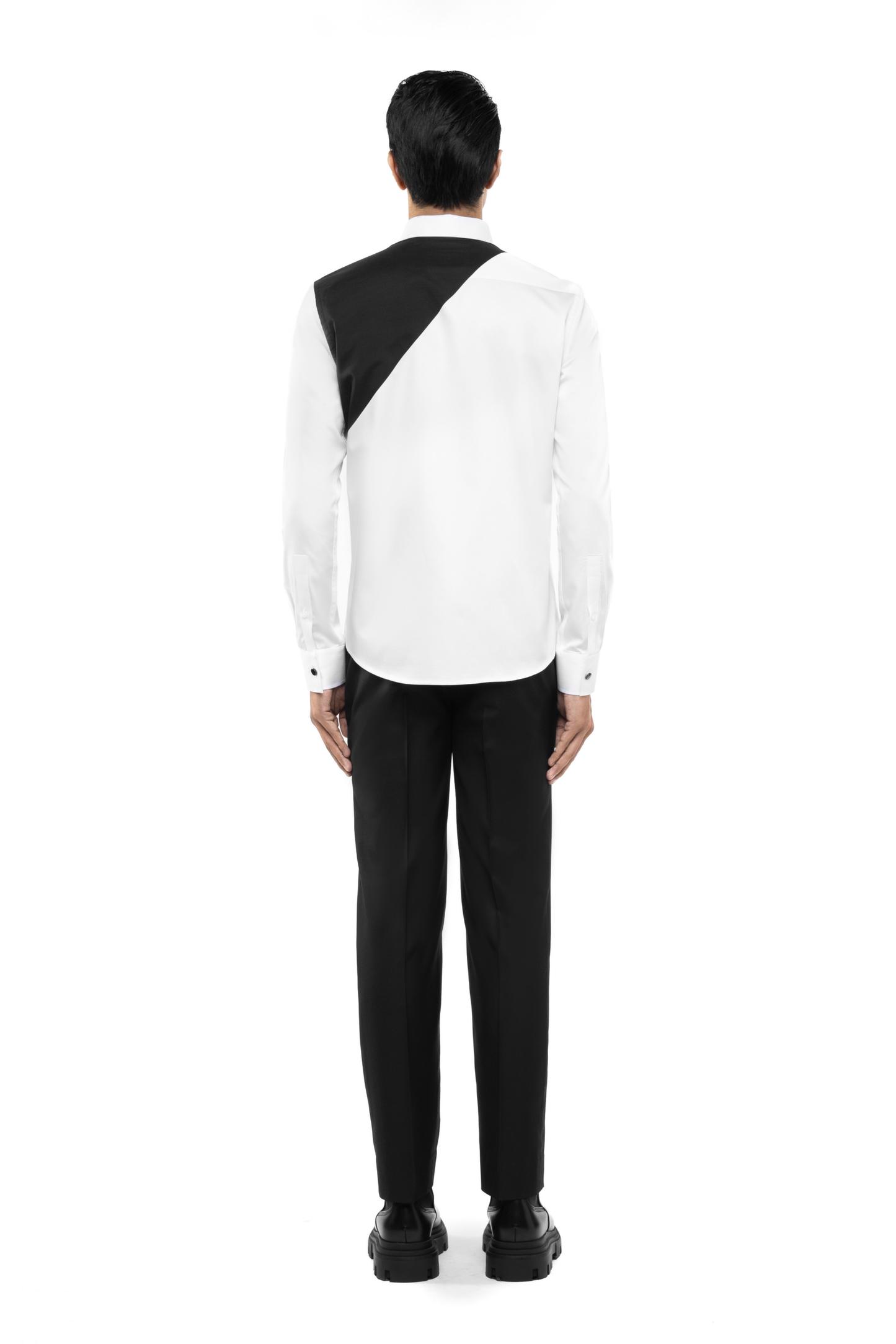 White Cotton shirt with Harness & Black Shoulder Patch