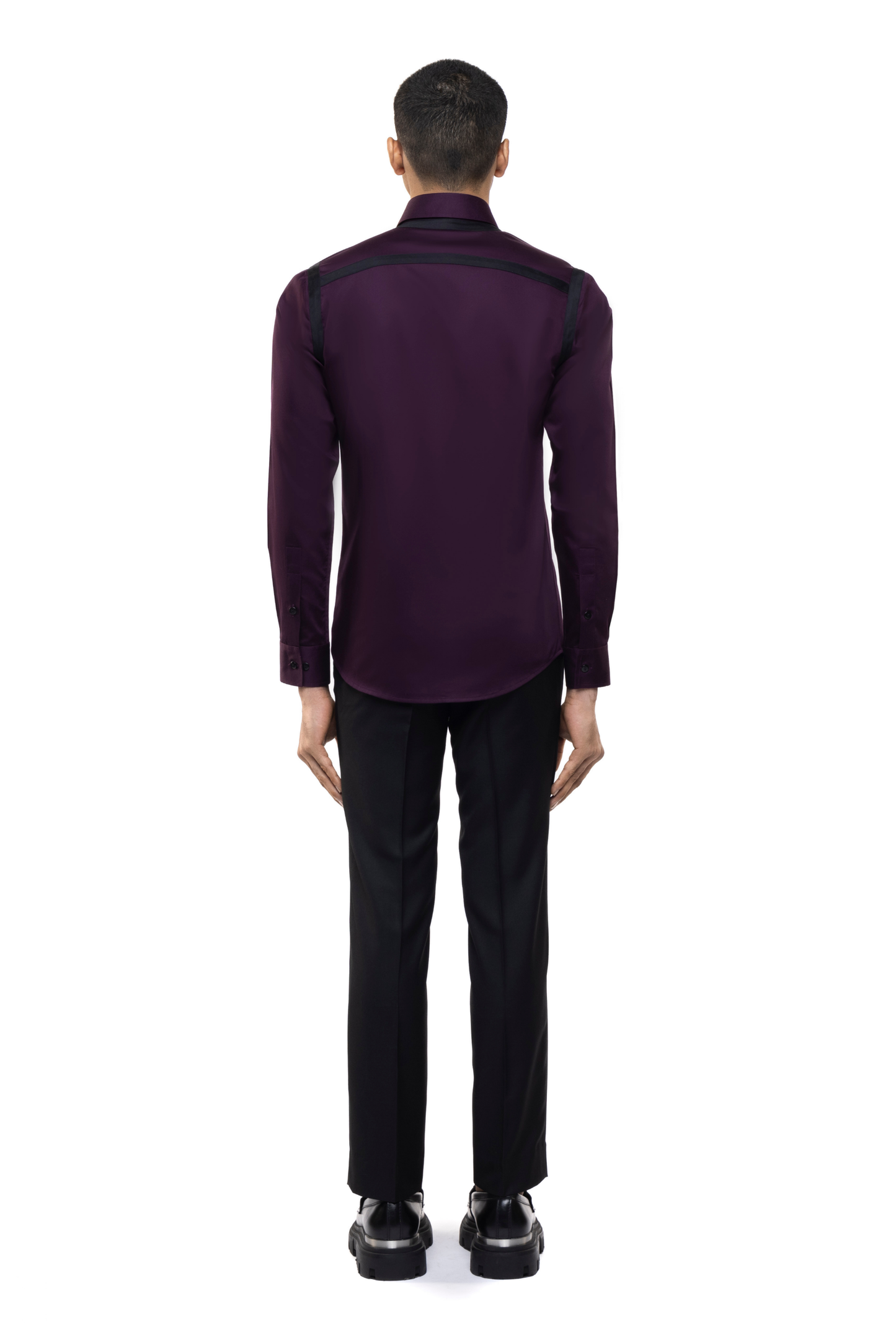 Wine Cotton Shirt with Black Twill Accents