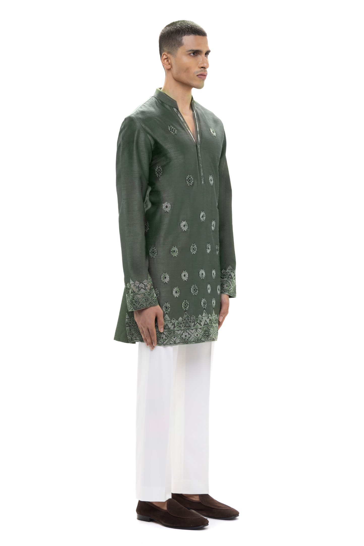 Green Organza Contrast Applique Embroidered Kurta Set