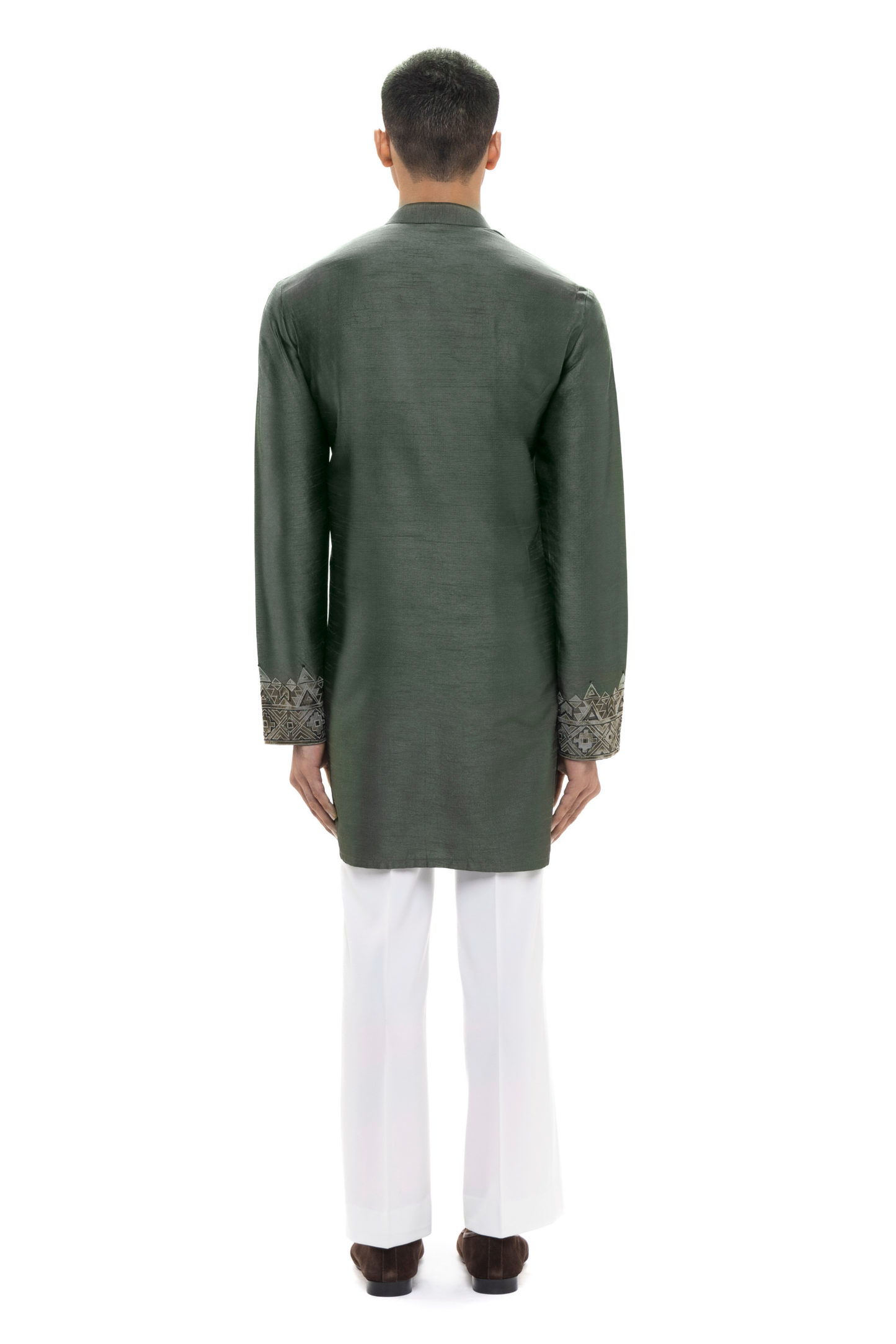 Green Organza Contrast Applique Embroidered Kurta Set