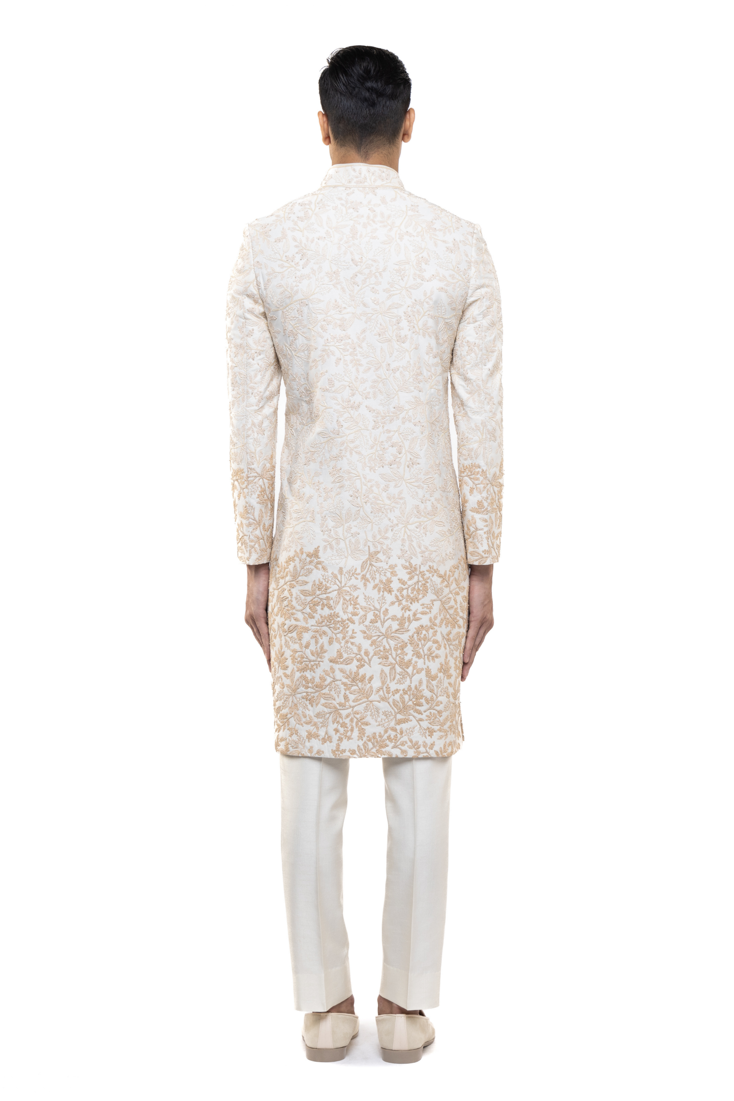 Ivory & Beige Silk Faded Hand Embroidery Sherwani Set