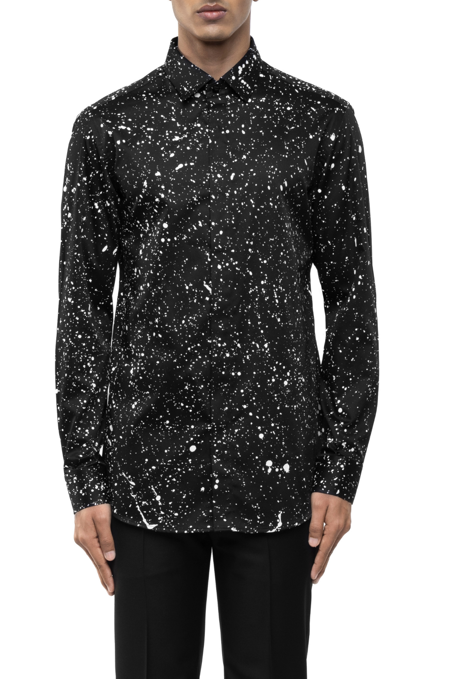 Black Cotton Shirt with White Paint Splatter