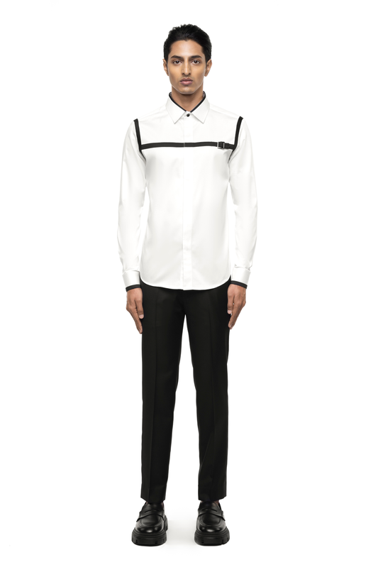 White Cotton Shirt with Black Chest Harness