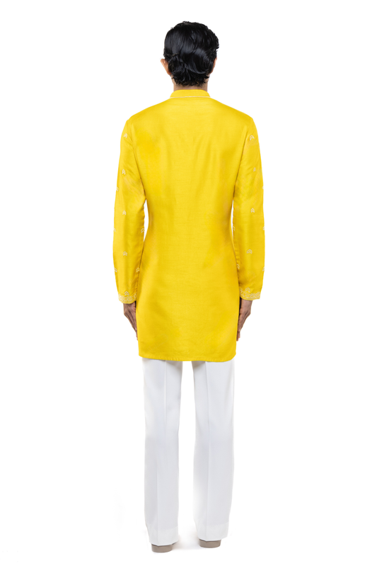 Yellow & White Hand Embroidery Kurta Set