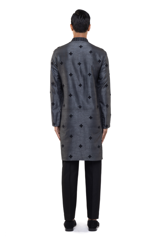 Grey & Black Embroidered Kurta Set