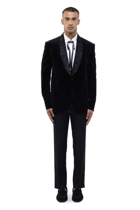 Black Velvet Cutdana Shawl Lapel Tuxedo Set