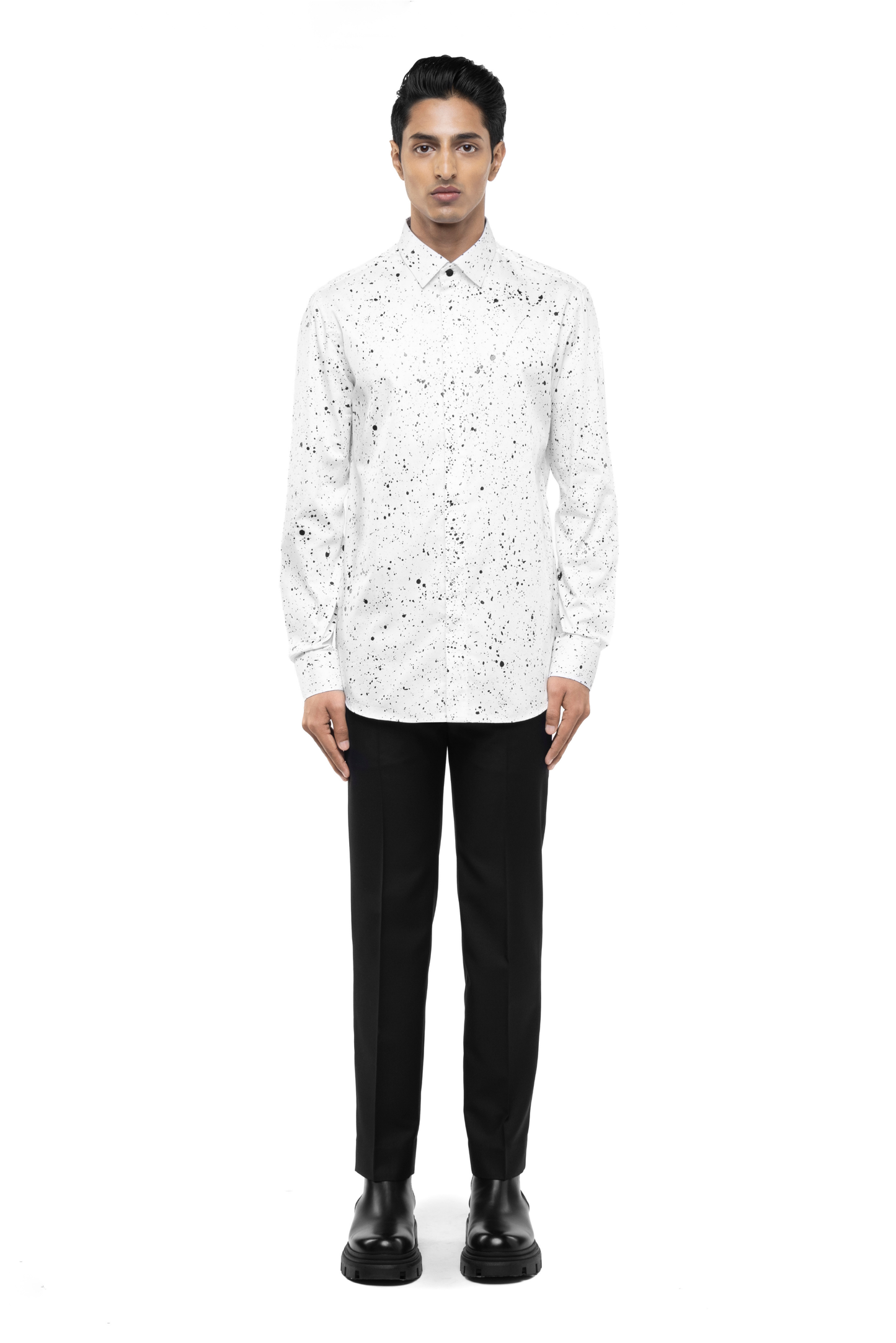 White Cotton Shirt with Black Paint Splatter