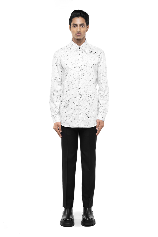 White Cotton Shirt with Black Paint Splatter