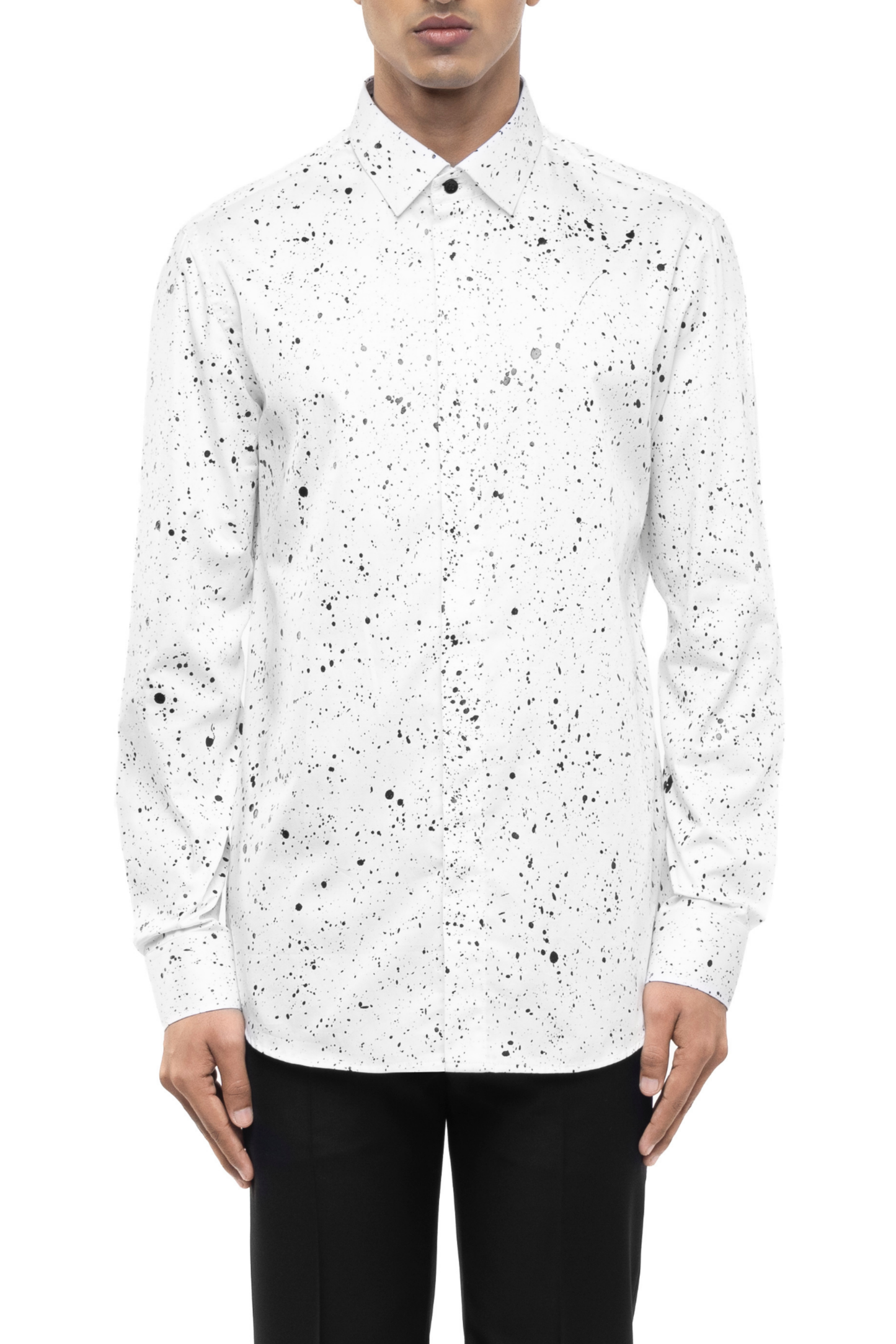 White Cotton Shirt with Black Paint Splatter