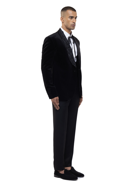 Black Velvet Cutdana Shawl Lapel Tuxedo Set