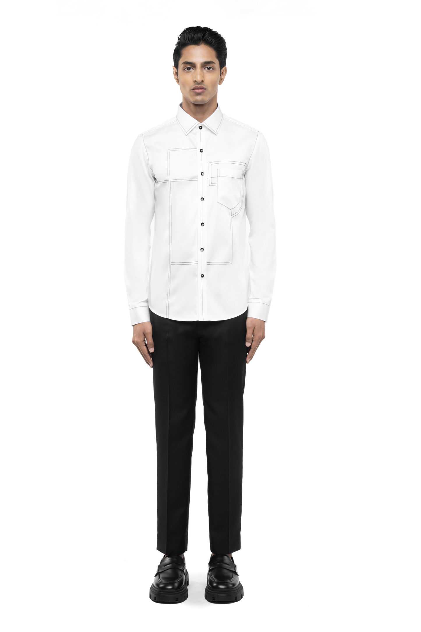 White Cotton Shirt with Black Stitchlines