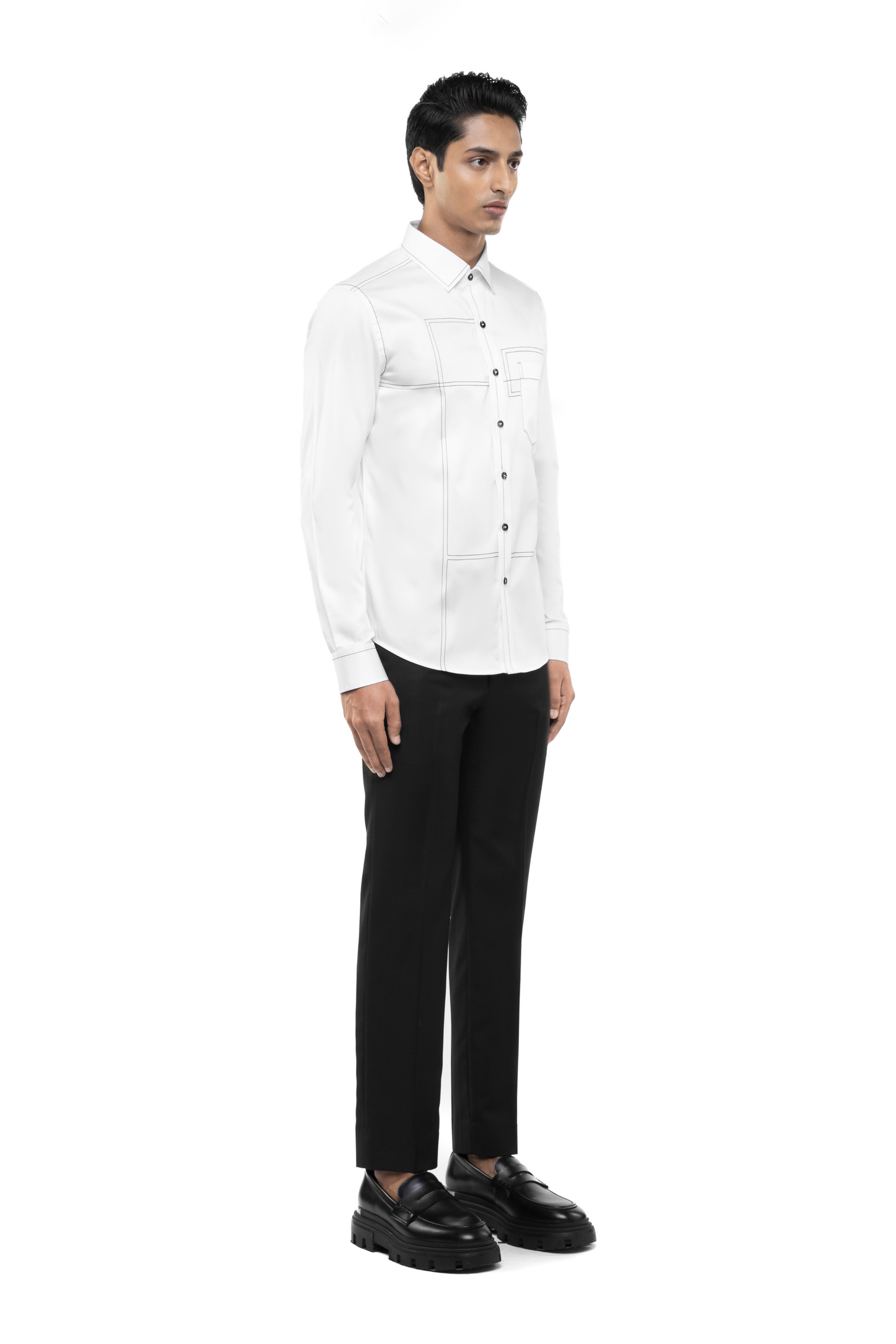 White Cotton Shirt with Black Stitchlines