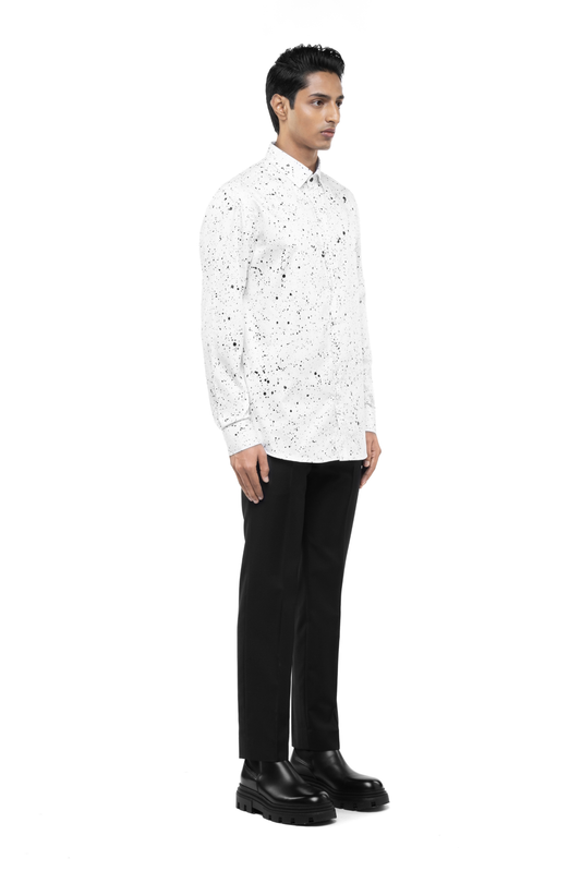 White Cotton Shirt with Black Paint Splatter