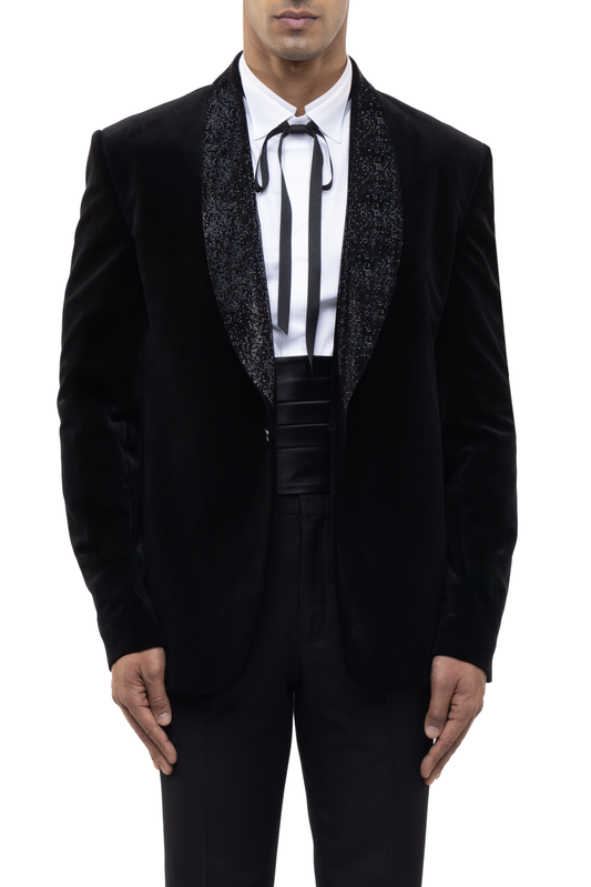 Black Velvet Cutdana Shawl Lapel Tuxedo Set