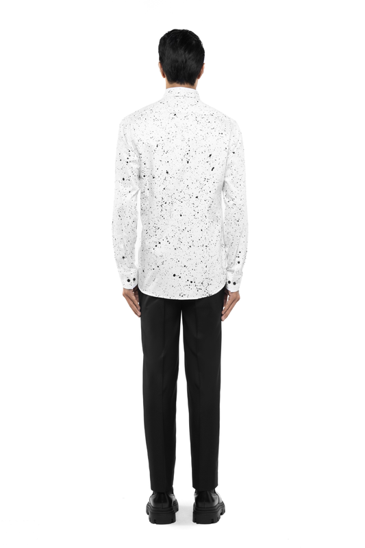 White Cotton Shirt with Black Paint Splatter