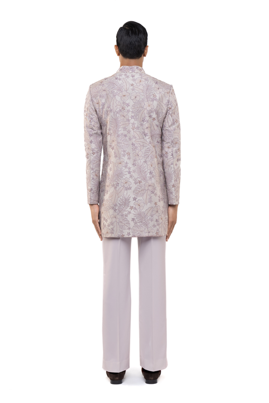 Lilac Silk Floral Embroidered Sherwani Set