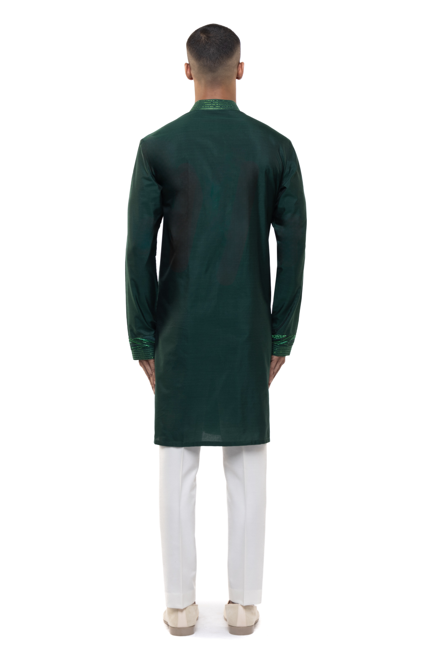 Green Silk Geometric Waves Embellished Kurta Set