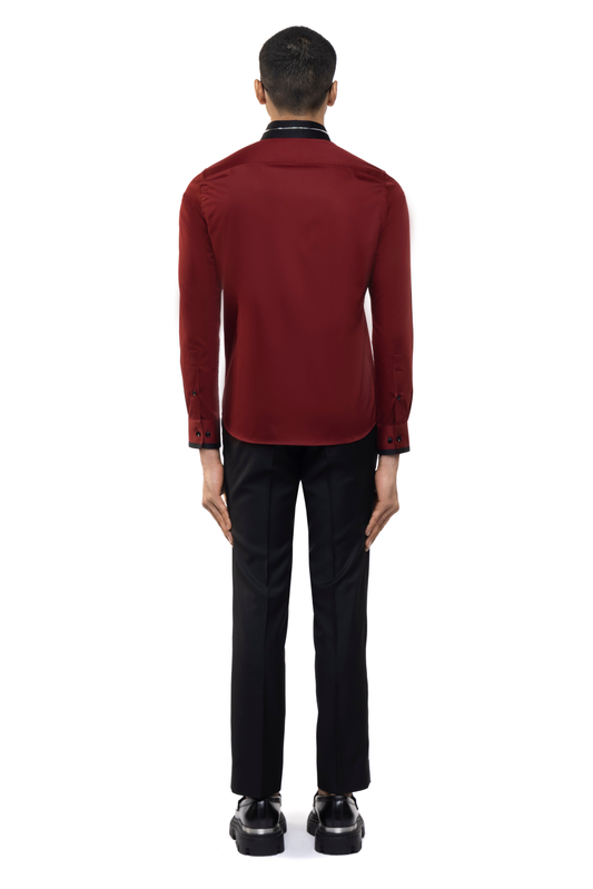 Maroon Cotton Shirt with Black Zip Collar