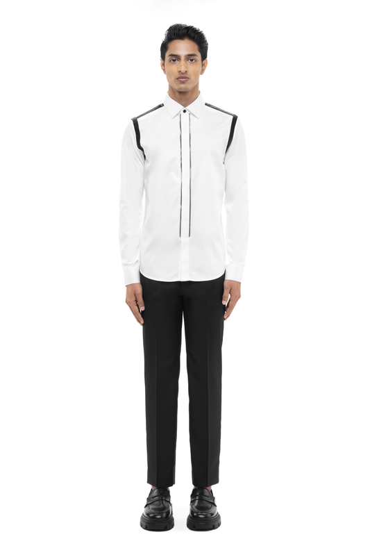 White Cotton Shirt with Placket Zip Accents