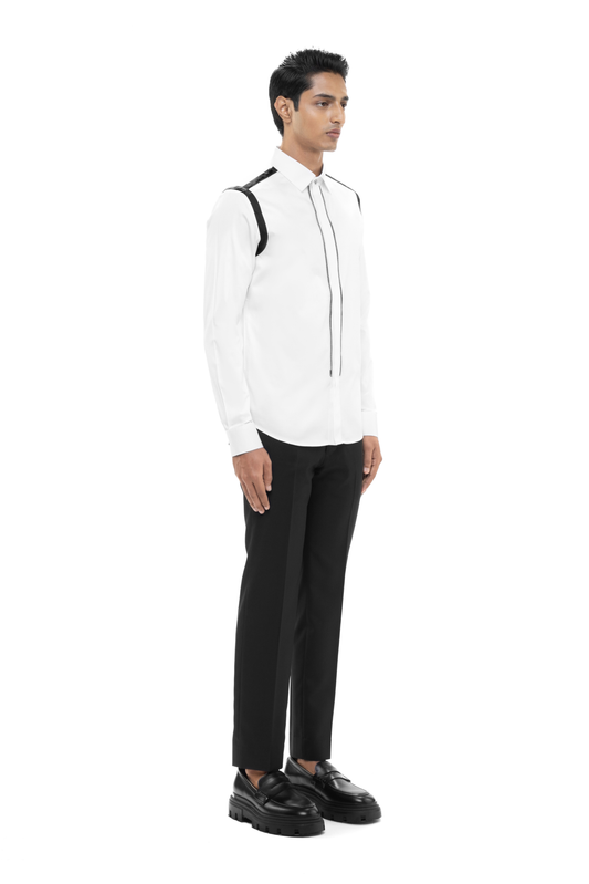 White Cotton Shirt with Placket Zip Accents