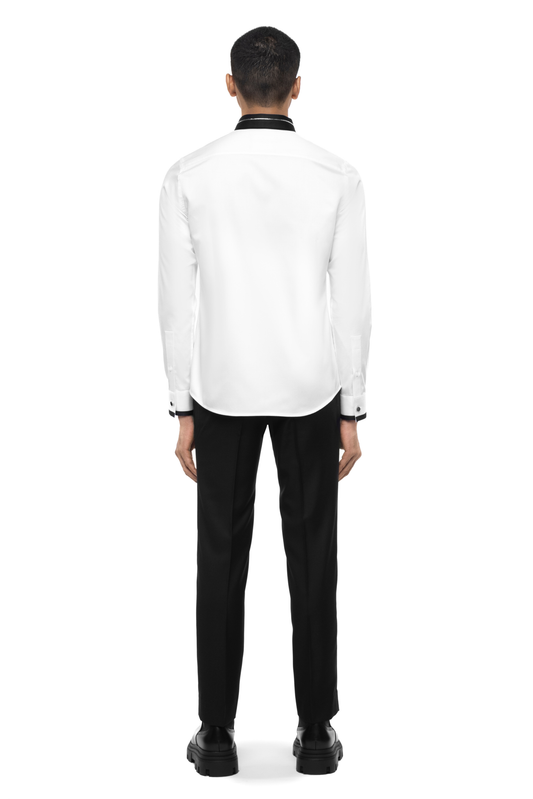 White Cotton Shirt with Black Zip Collar