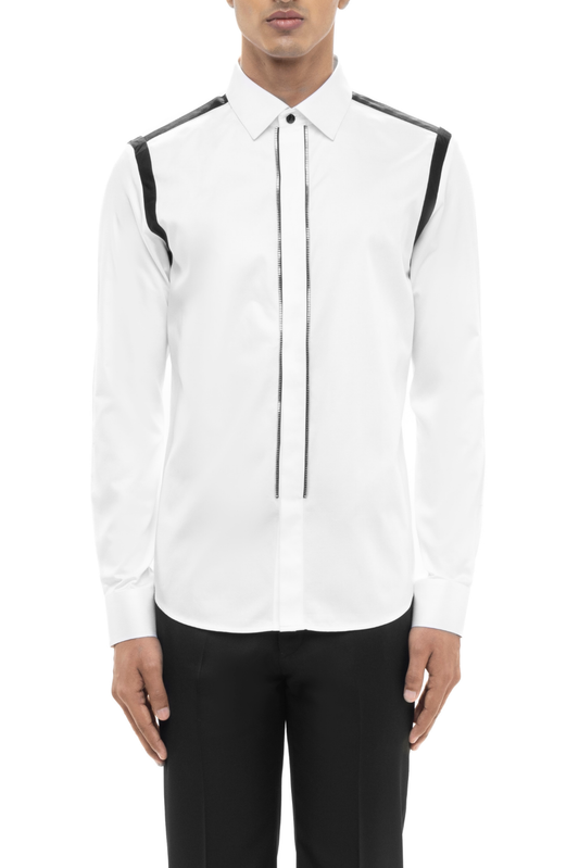 White Cotton Shirt with Placket Zip Accents