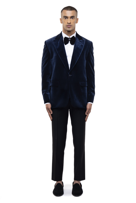 Navy Blue Velvet Peak Lapel Tuxedo Set