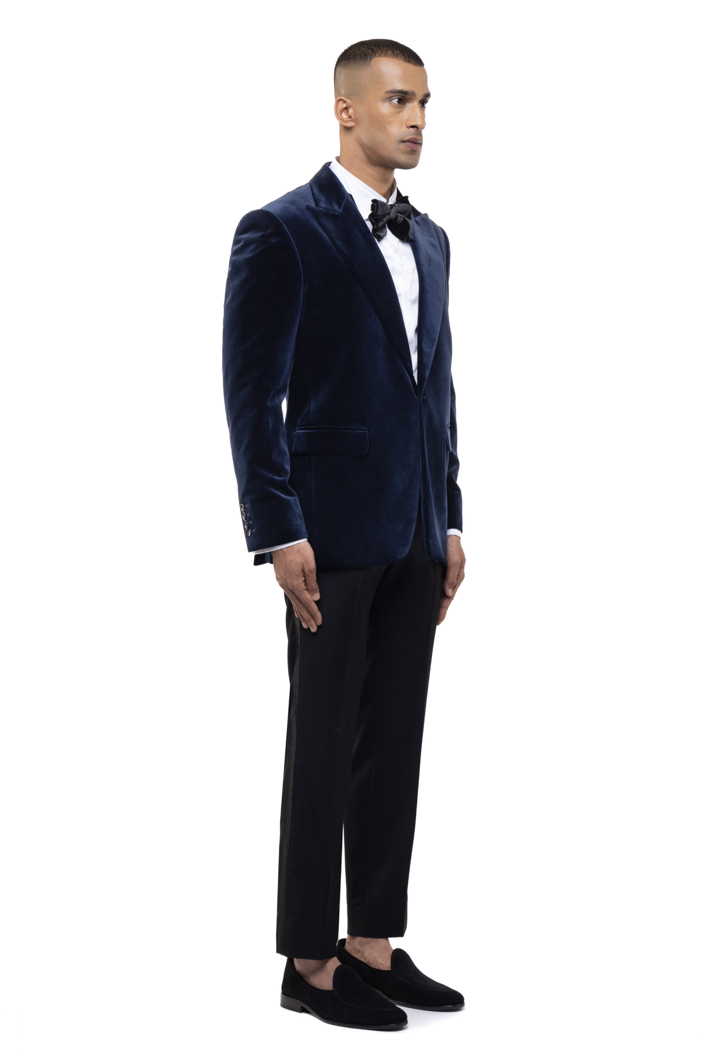 Navy Blue Velvet Peak Lapel Tuxedo Set