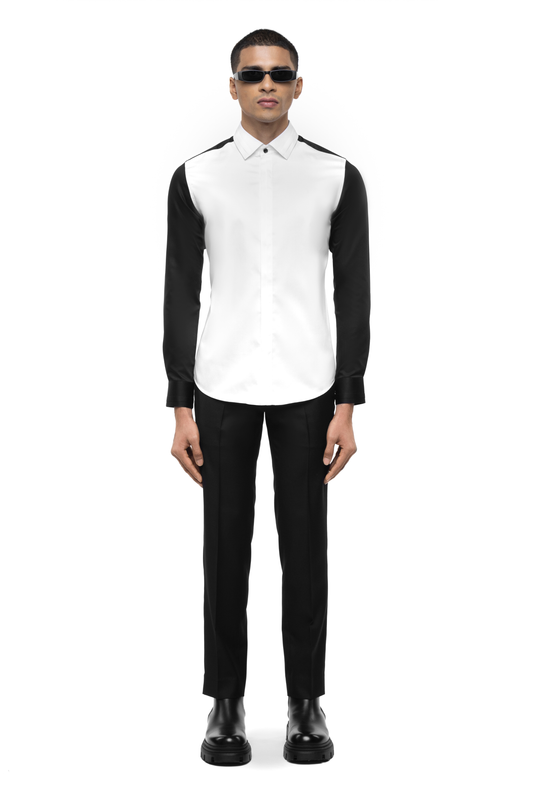 White Cotton Shirt with Black Sleeves