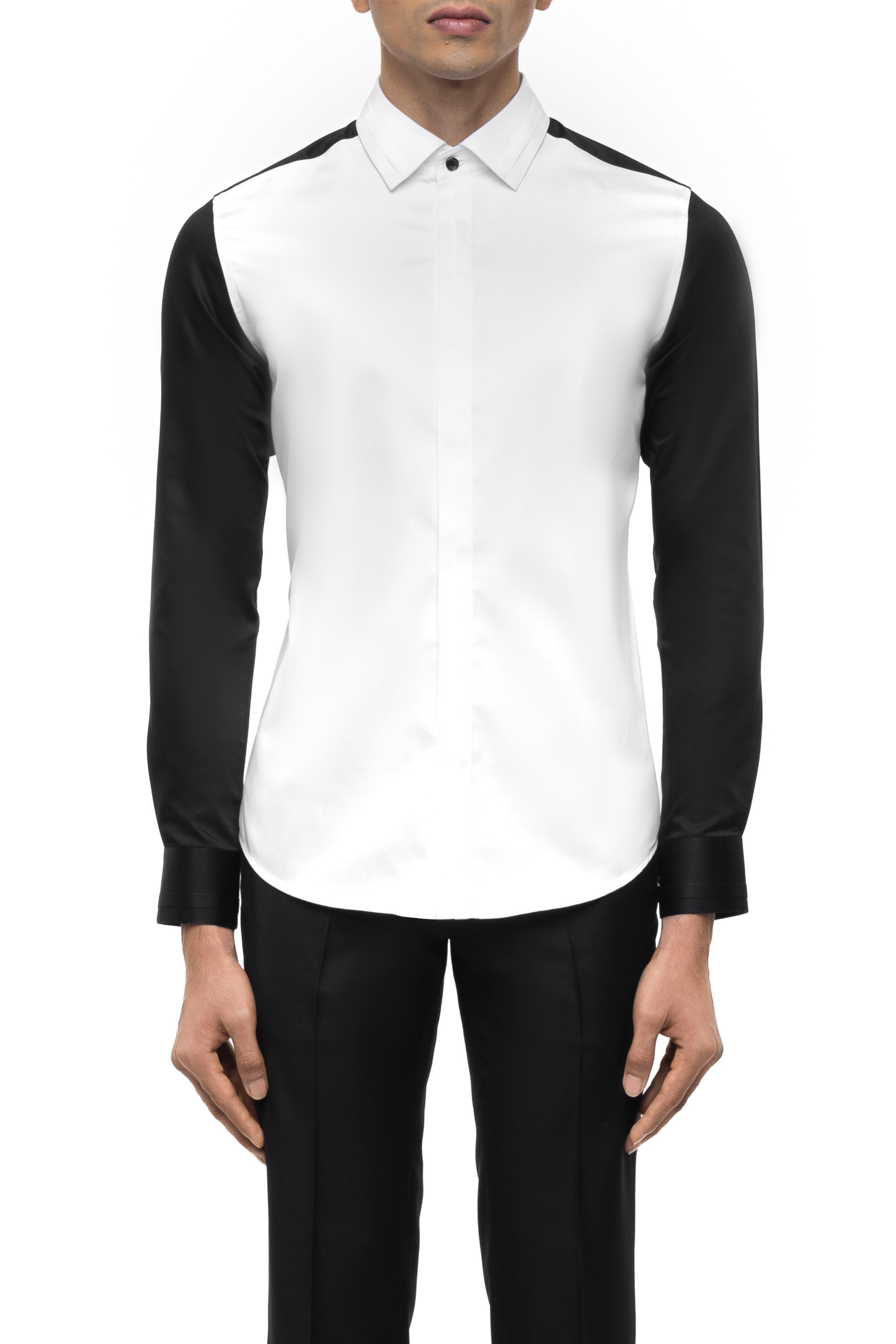 White Cotton Shirt with Black Sleeves