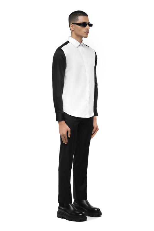 White Cotton Shirt with Black Sleeves