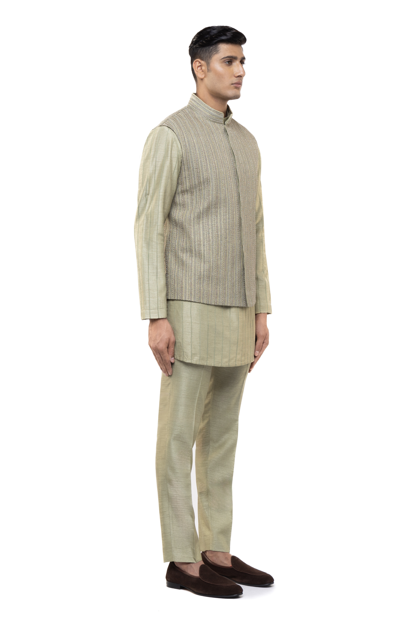 Sage Green Silk Stitchline Kurta Bandi Set