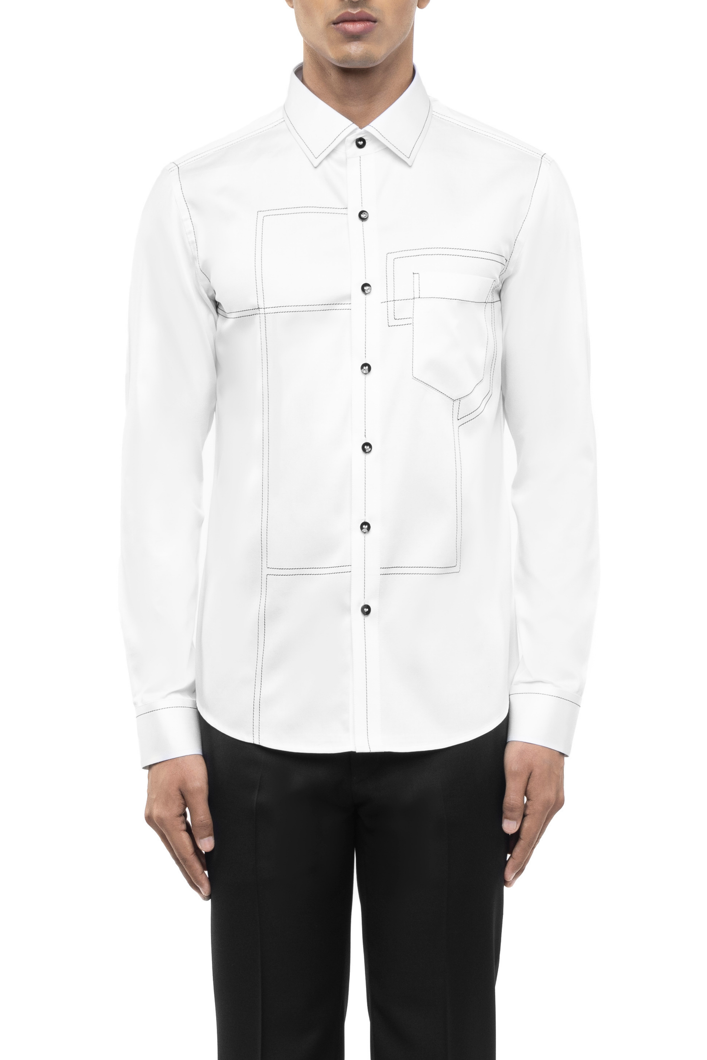 White Cotton Shirt with Black Stitchlines