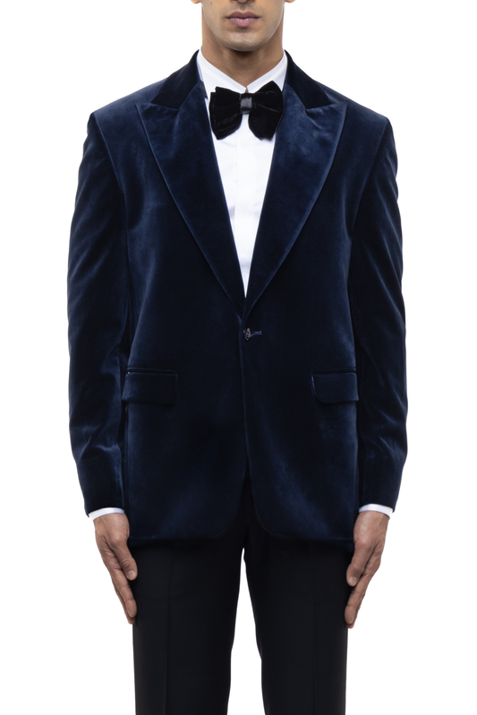 Navy Blue Velvet Peak Lapel Tuxedo Set