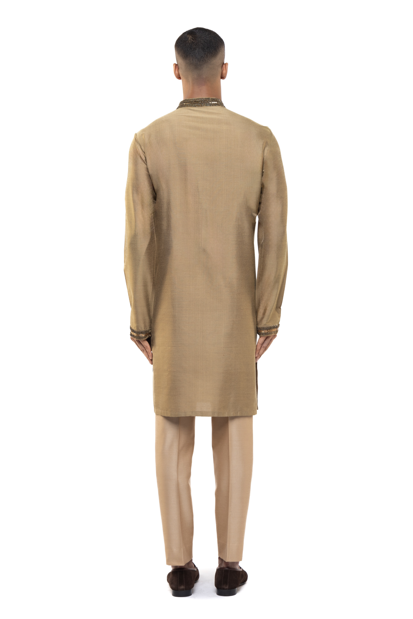 Gold Silk Placket Embellished Kurta Set