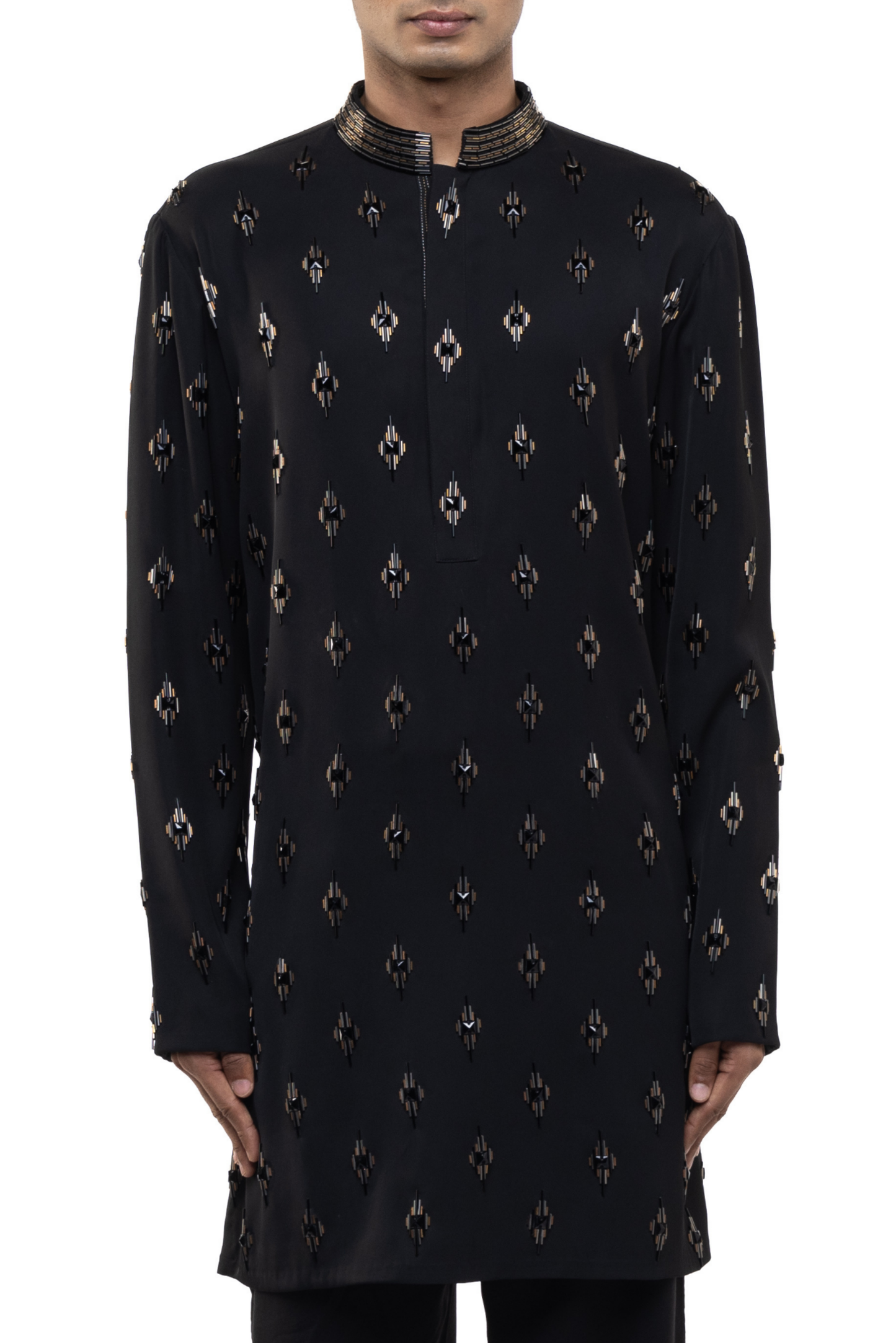 Black Cotton Motifs Embellished Kurta Set