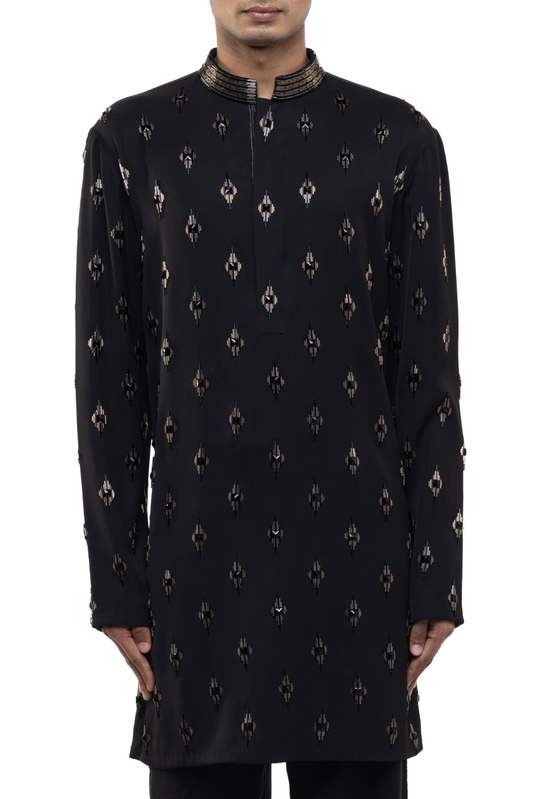 Black Motifs Embellished Kurta Set