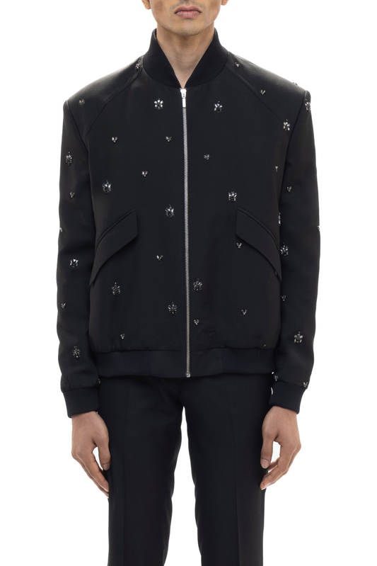 Black Motifs Embellished Bomber Jacket