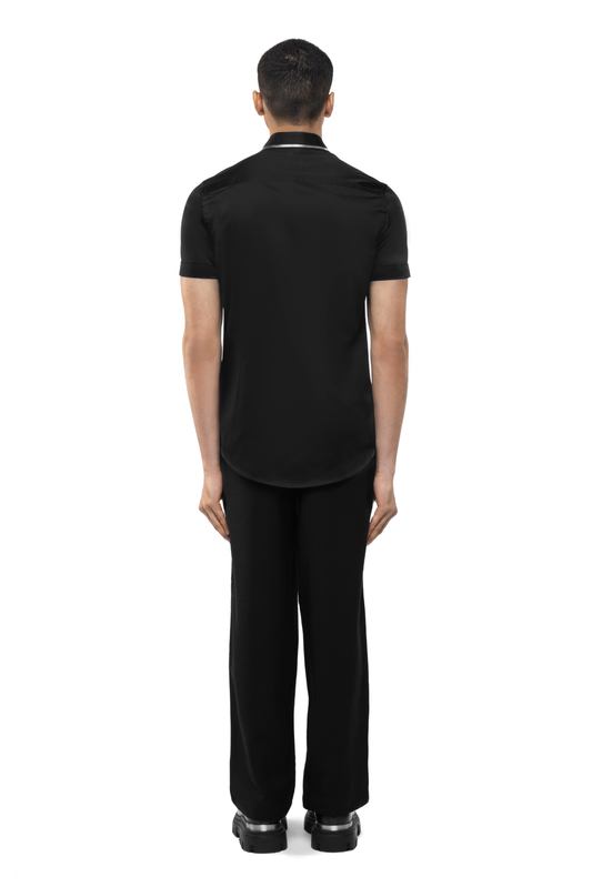 Black Cotton Half Sleeve Shirt with Zip Collar