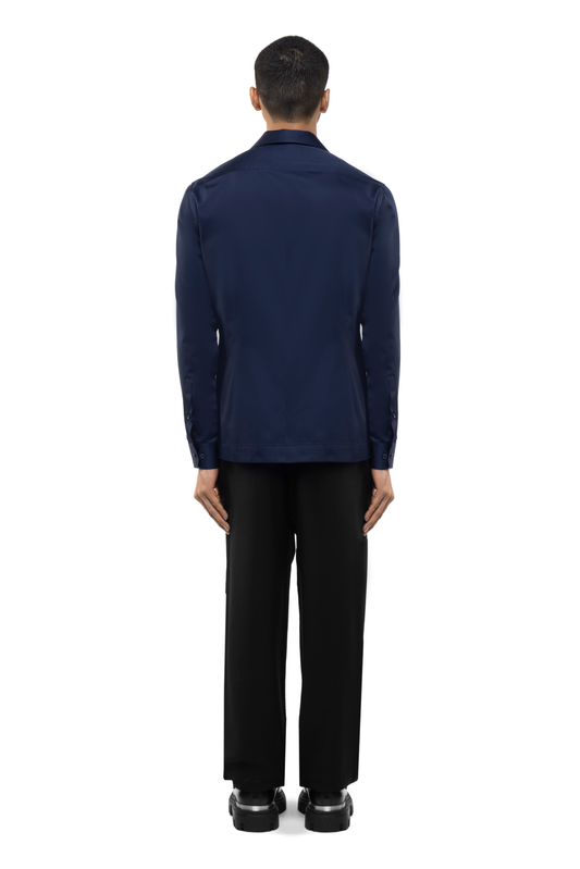 Navy Blue Cotton Shirt with Concealed Zip Placket