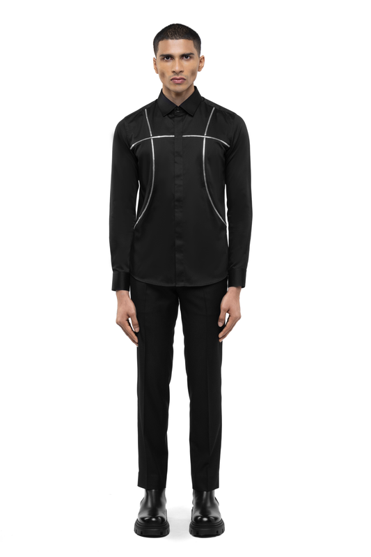 Black Cotton Shirt with Zip Accents