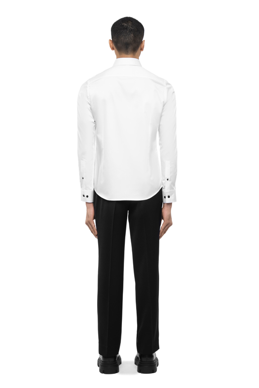 White Cotton Shirt with Black Zip Faux Pocket