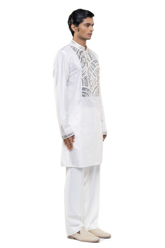 White & Silver Metallic Embroidery Kurta Set