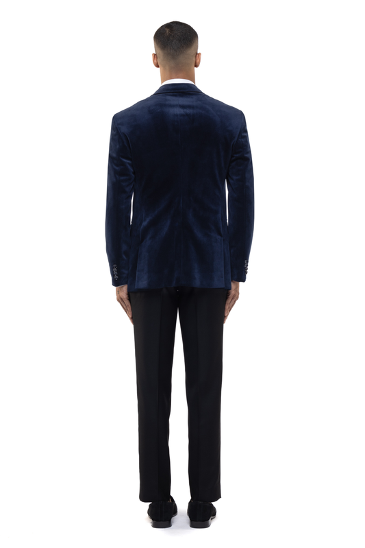 Navy Blue Cutdana Peak Lapel Velvet Tuxedo