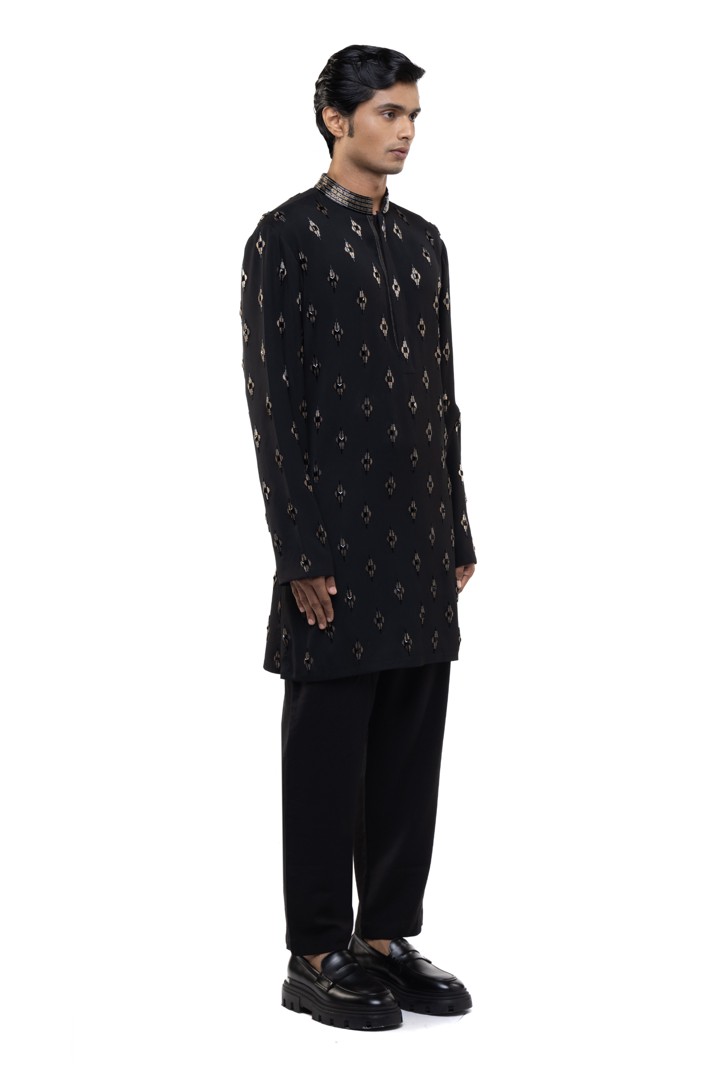 Black Cotton Motifs Embellished Kurta Set