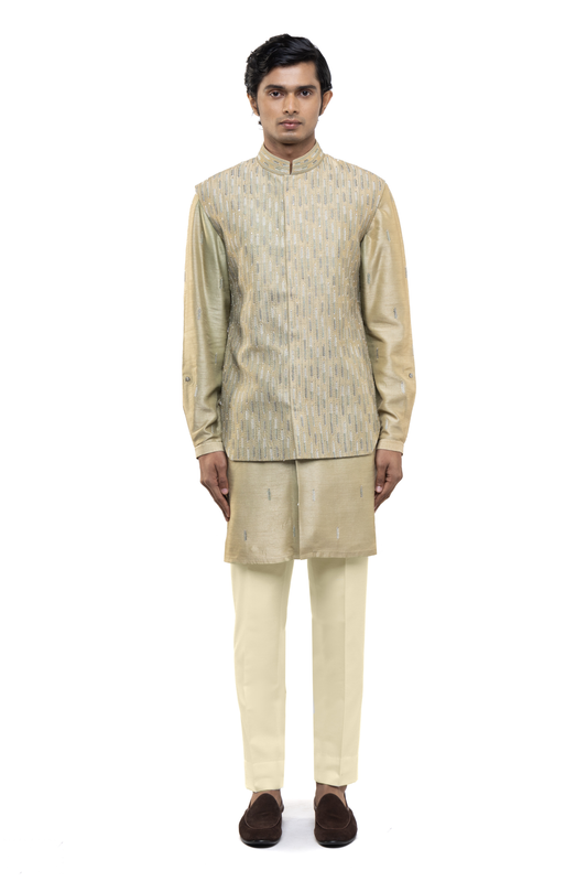 Sage Green Silk Beaded Embroidery Kurta Bandi Set